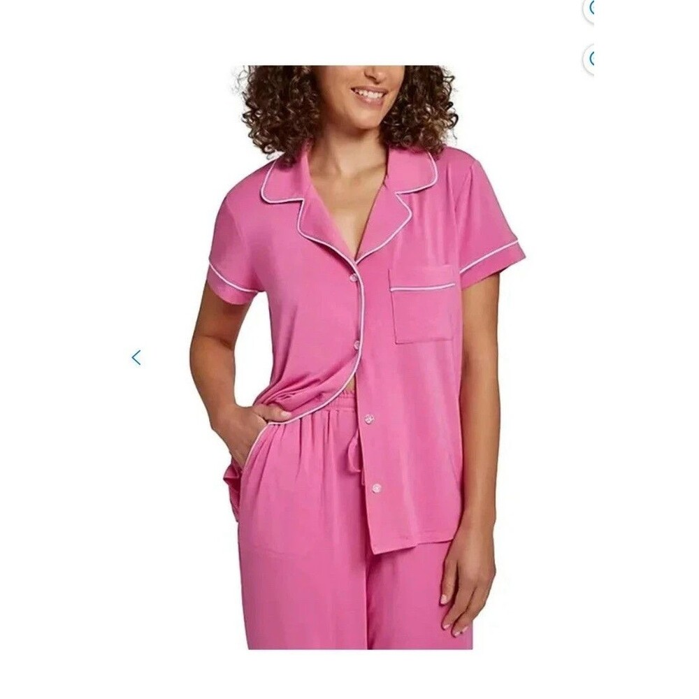 NWT LOFT Sleep Women's Hot Pink Solid Notch Collar Short Sleeve Pajama Set XL